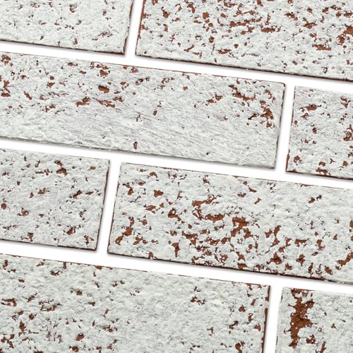 TORURAL 100 Whitewash Red Faux Brick Wall Tiles, 3D Thin Brick Veneers for Bedroom, Bathroom, Kitchen, Fireplace and Fence Wall Panels (14.2 sq ft) - Image 1