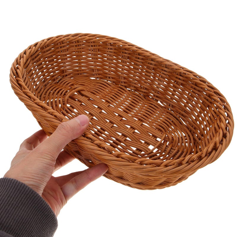 Brown Woven Rattan Fruit Basket 30x20x7cm Handwoven Kitchen Storage Snack Organizer - Image 5