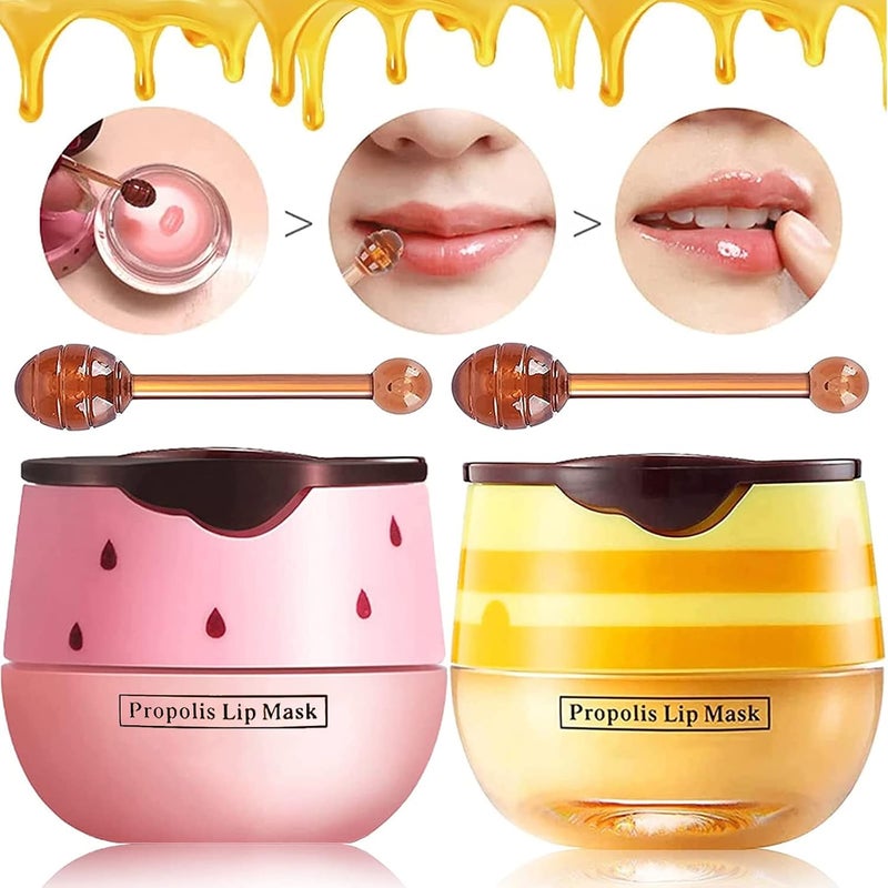 2 Pack Bee Lip Balm Honey Pot Honey  Strawberry Lip Mask Propolis Lip Mask Moisturizing Hydrating Prevention Dry and Cracked Lip Scrubs Exfoliator HoneyStrawberry