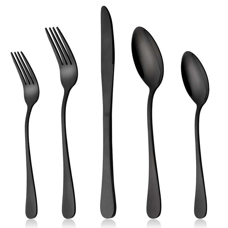 LIANYU Black Silverware Set for 2 10Piece Stainless Steel Cutlery Set Includes Knives Spoons and Forks Mirror Polished Dining Flatware Tableware Dishwasher Safe