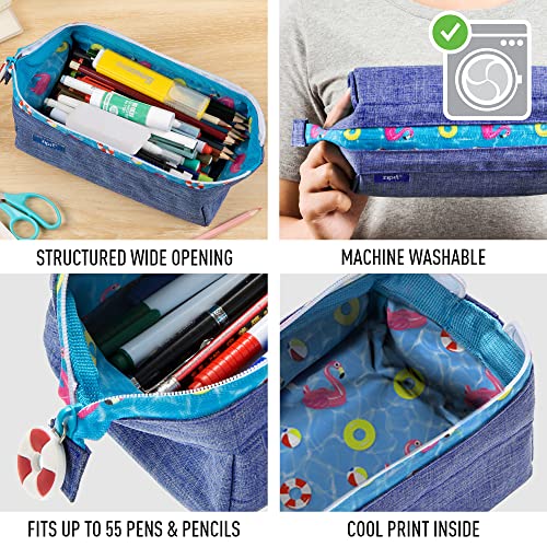 ZIPIT Lenny Pencil Case, Large Capacity Zipper Pouch for School, Stationery Bag for Teen Girls Boys and Adults, Teal - Image 2