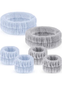 Giegxin 6 Pieces Face Washing Wristbands And Headbands Straps Set For Washing Face Spa Headband Wrist Soft Facial Hairband Adjustable Elastic Wash Wrist For Yoga Sports Make Up Shower(Gray Blue)  - Image 1