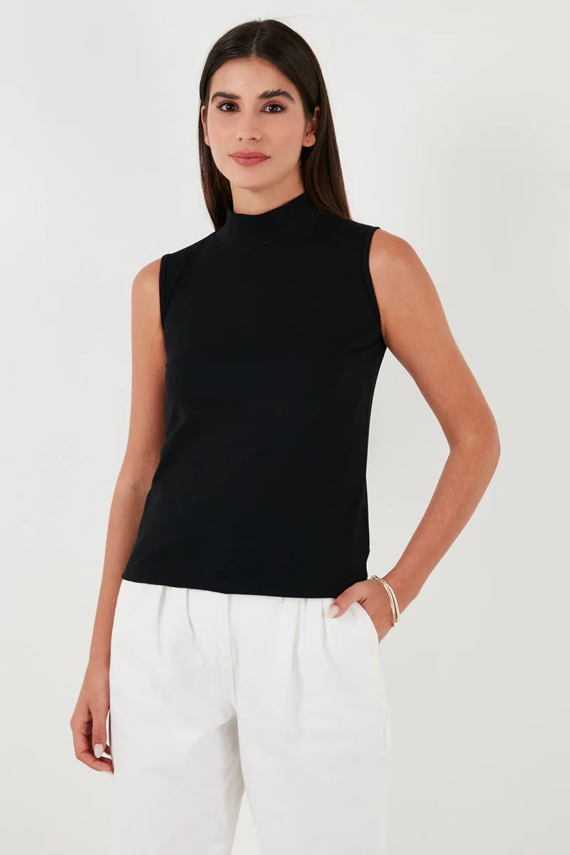 Lela Cotton Sleeveless High Collar T Shirt Women's T Shirt 5865710