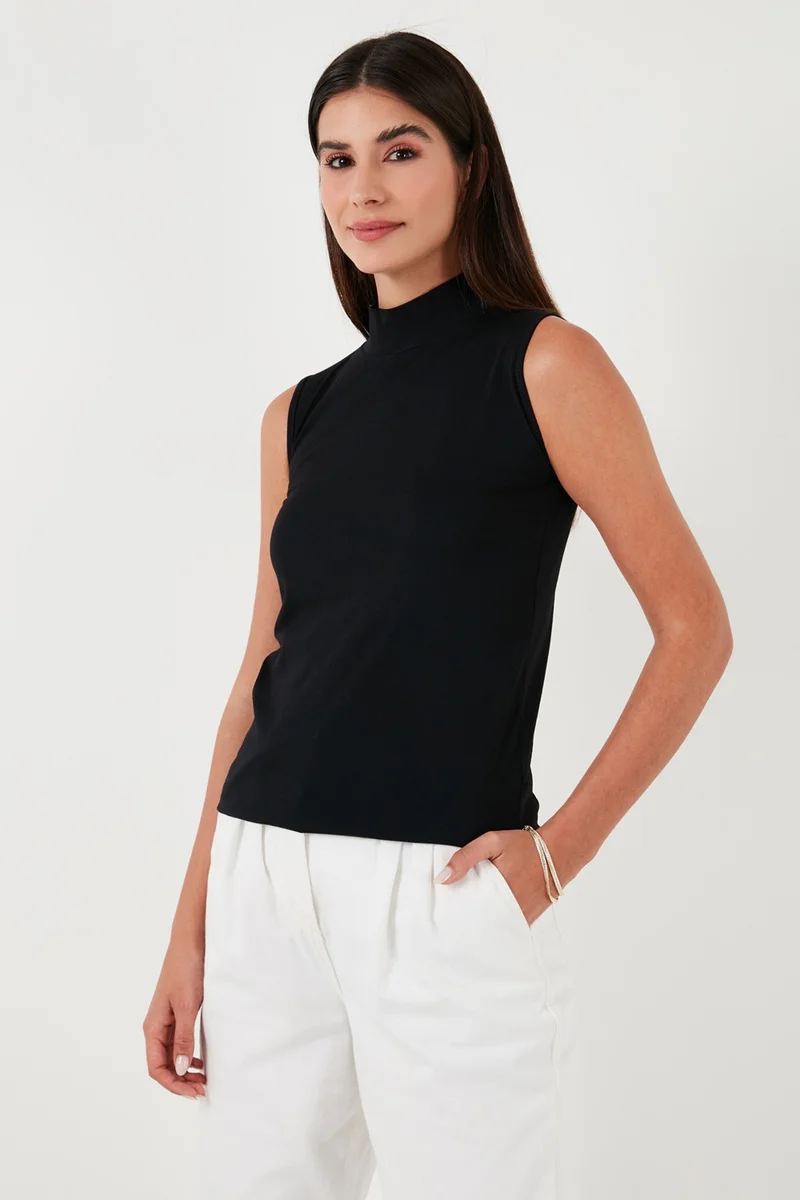 Lela Cotton Sleeveless High Collar T Shirt Women's T Shirt 5865710