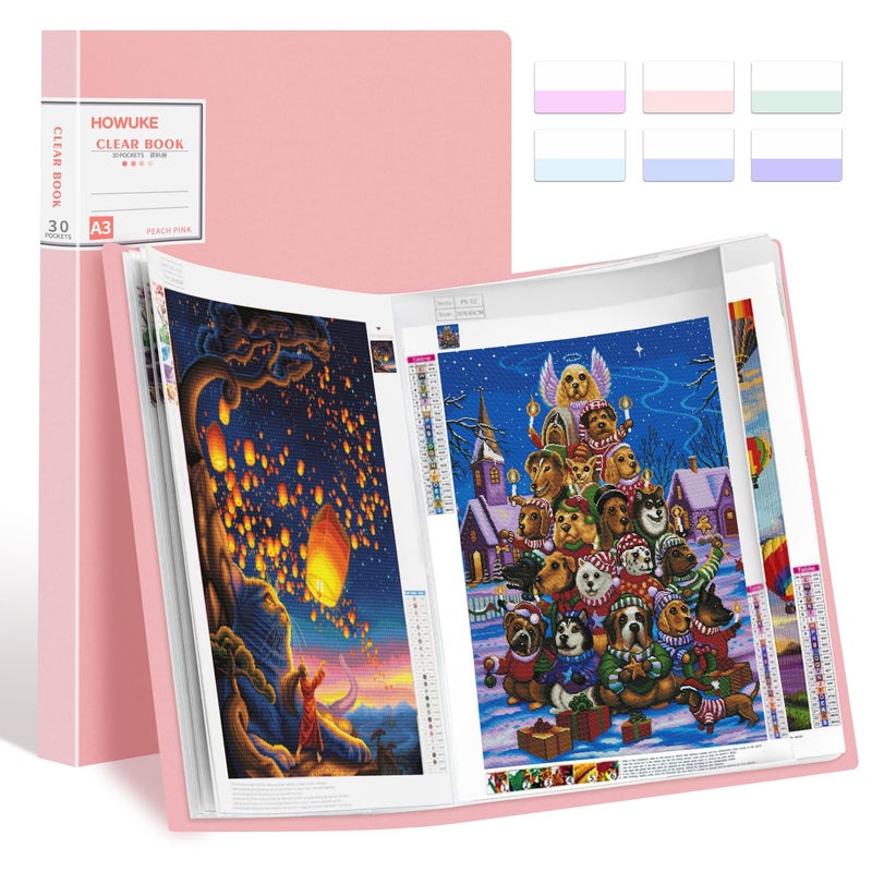 HOWUKE A3 Diamond Painting Storage Book, 60 Views Art Portfolio Presentations Folder with 30 Pages Protectors, 17.3x12.8in - Image 1