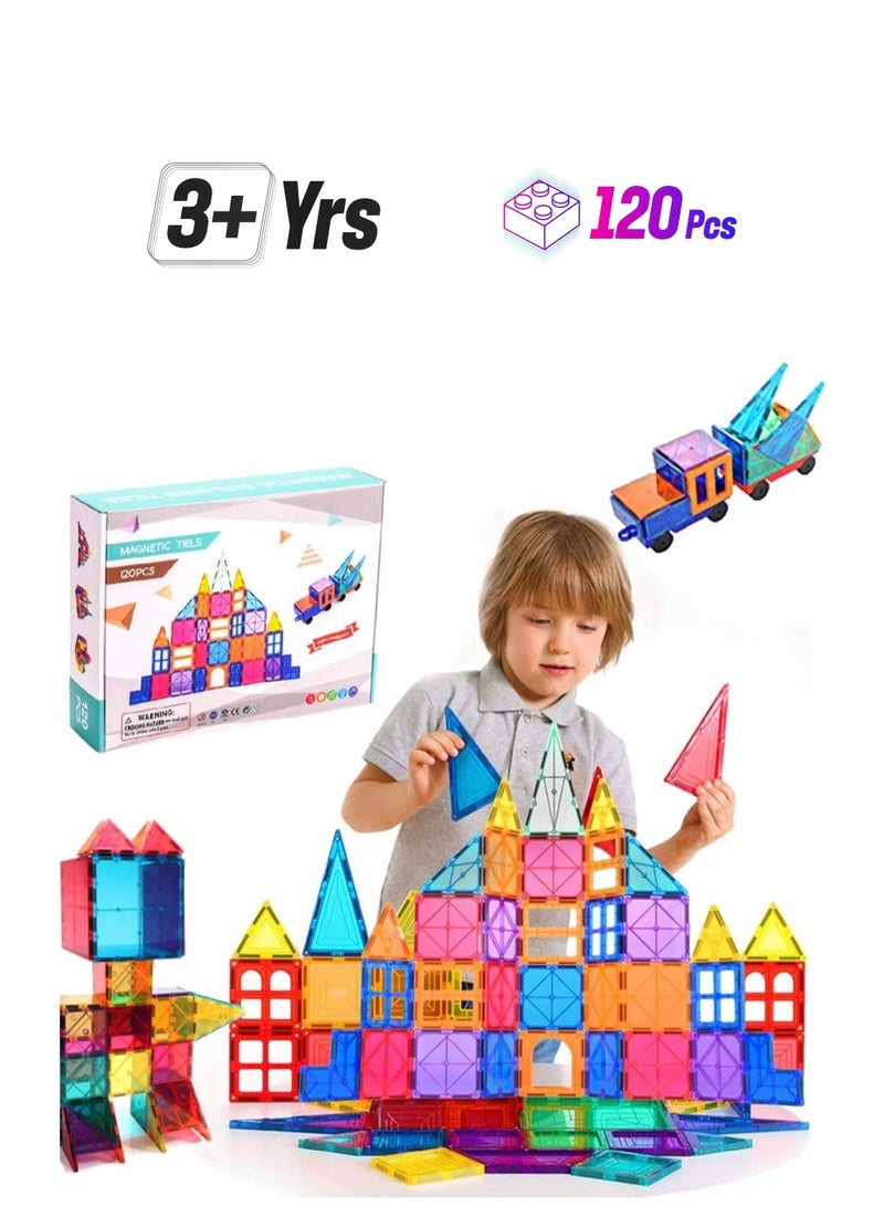 120Pcs Magnet Toys Kids Magnetic Building Tiles, 3D Blocks Preschool Sets Educational for Toddlers Boys and Girls - Image 1