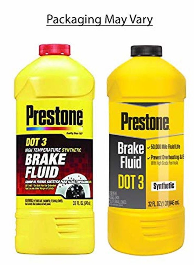 Prestone Brake Fluid - DOT 3 Synthetic, 32 oz, 2 lbs, Prevents Corrosion in ABS, Disc & Drum Brakes - Image 2