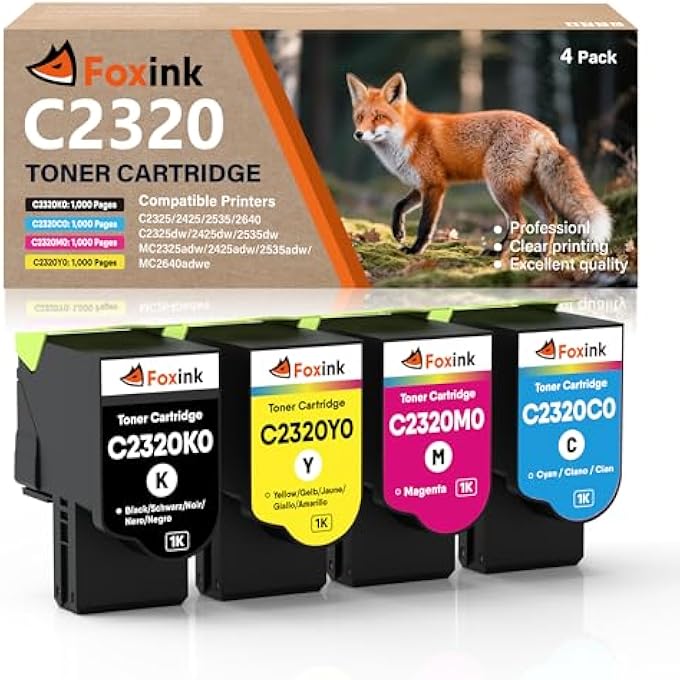 خراطيش حبر معاد تصنيعها بديل لطابعة ليكسمارك C2320K0 C2320C0 C2320M0 C2320Y0 C2325DW C2325 MC2325ADW C2535DW MC2535ADWE C2425DW MC2425ADW MC2640ADWE - Image 1