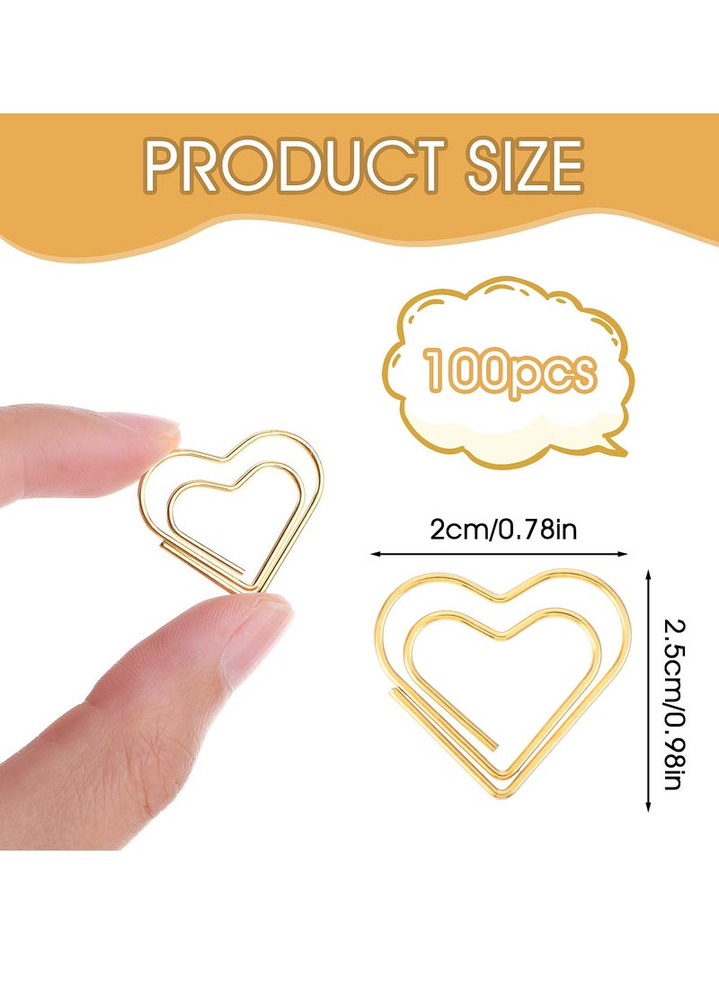 SYOSI Metal Paper Clips, 100 Count Gold Heart Shaped Paperclips, Cute Small Bookmarks for Books, Photos, Posters, Notes, Memos, Office Supplies, Crafts, Scrapbooking, 25 x 20 cm - Image 2
