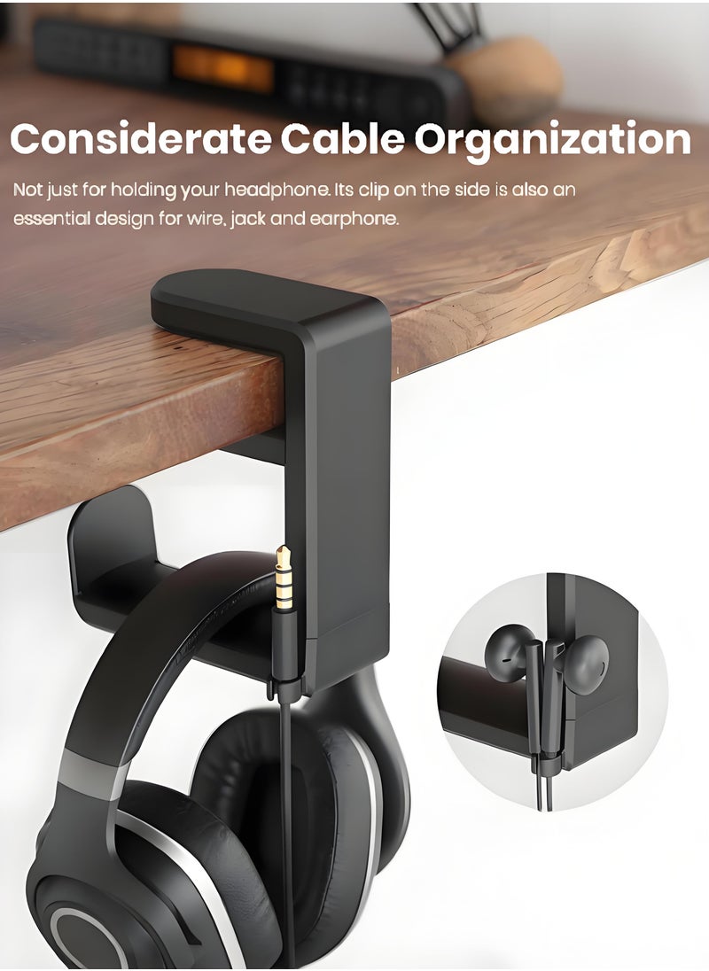 XiuWoo Adjustable Headset Stand, Under Desk Headphone Holder, 360° Rotating Headphone Hanger Hook  - Image 2