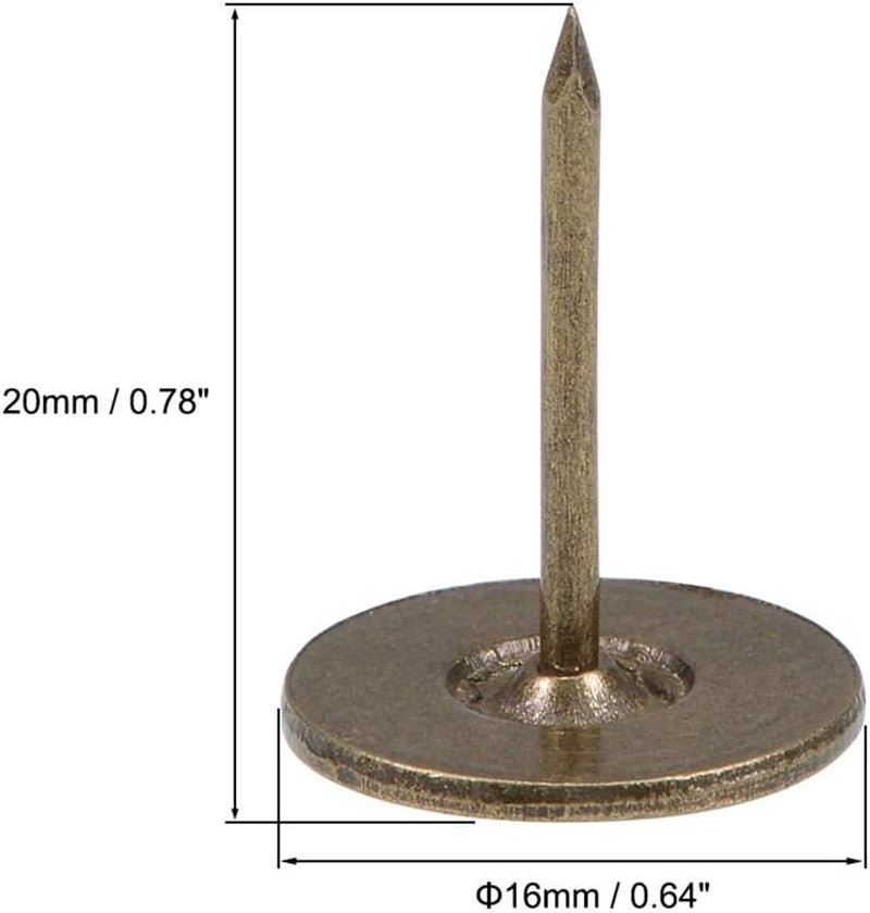 TOP-VIGOR 20pcs Bronze Flat Head Upholstery Tacks, Heavy Duty Push Pins, 16 x 20mm Decorative Thumb Tacks for Wall, Cork Board, Furniture and Notice Board - Image 2