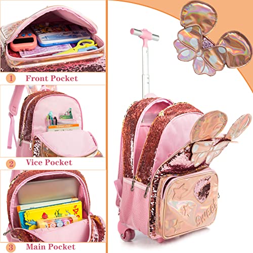 Meetbelify Rolling Backpack for Girls School Backpack with Lunch Box for Elementary Student Wheels Roller Trolley Luggage - Image 4