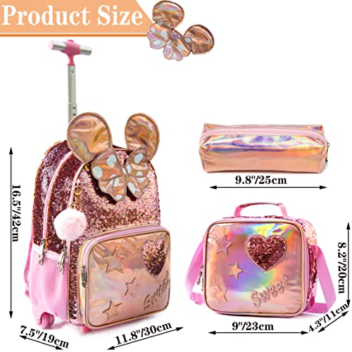 Meetbelify Rolling Backpack for Girls School Backpack with Lunch Box for Elementary Student Wheels Roller Trolley Luggage - Image 2