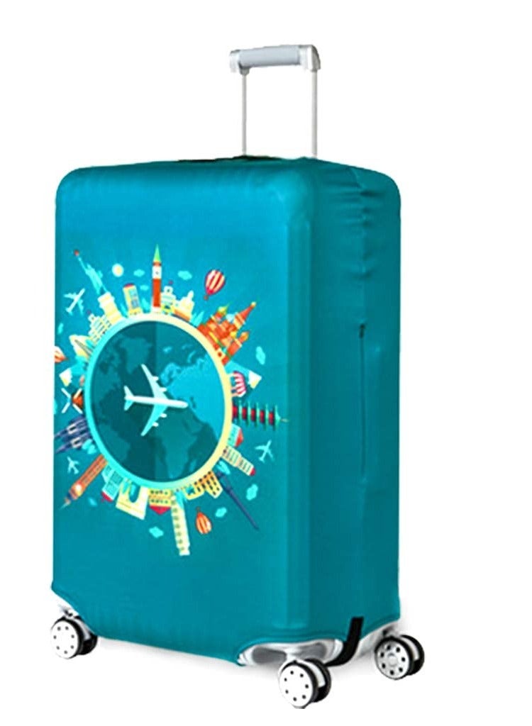 Premium Spandex Luggage Cover, Elastic Stretch Fabric Protector for 26,28 Inch Suitcases, Washable Trolley Case Cover in Green Plane Design - Image 1