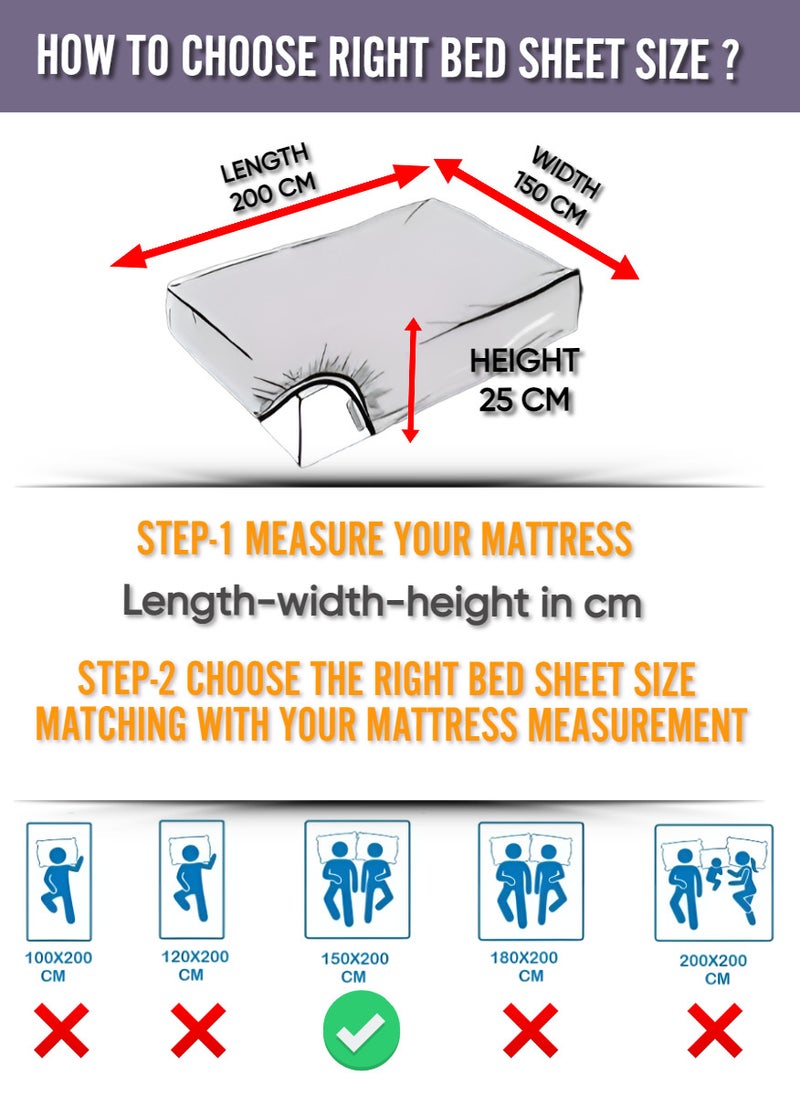 Blueberry Cloudy Grey Double Size Striped Bed Sheet Set Cotton 150x200+25cm - Image 3