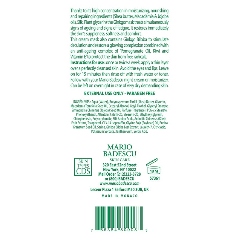 Mario Badescu Ginkgo Mask, Hydrating Skin Care Face Mask for Men and Women with Shea Butter and Vitamin E, Nourishing Facial Mask for Softer, Smoother, Radiant Complexion, 2.5 Oz - Image 2