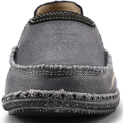 VILOCY Mens Slip on Deck Shoes Zero Drop Casual Canvas Loafer Vintage Flat Boat Shoes Grey US11 EU45 - Image 5