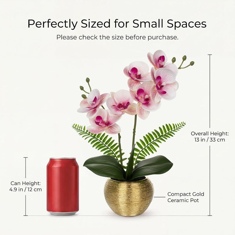 Briful Fake Orchid Fake Plant 13''Pink Orchids Artificial Flowers with Gold Ceramic Vase Faux Orchid for Home Office Chritsmas Table Centerpiece Decor Indoor - Image 2