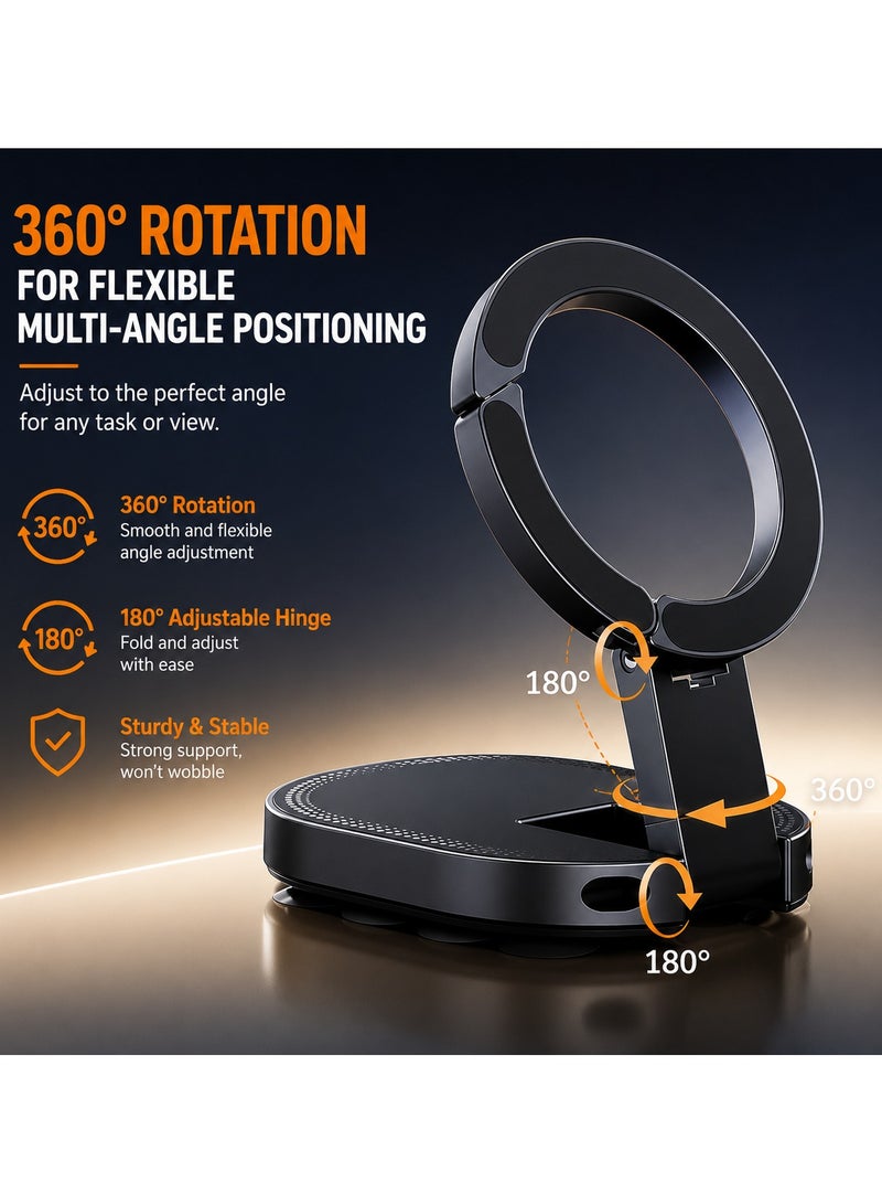 O Ozone 3-in-1 Suction Magnetic Phone Holder 2026 Foldable 360° Rotatable MagLock Mount Strong Suction Gym Car Dashboard Kitchen Office Phone Stand Holder - Image 2