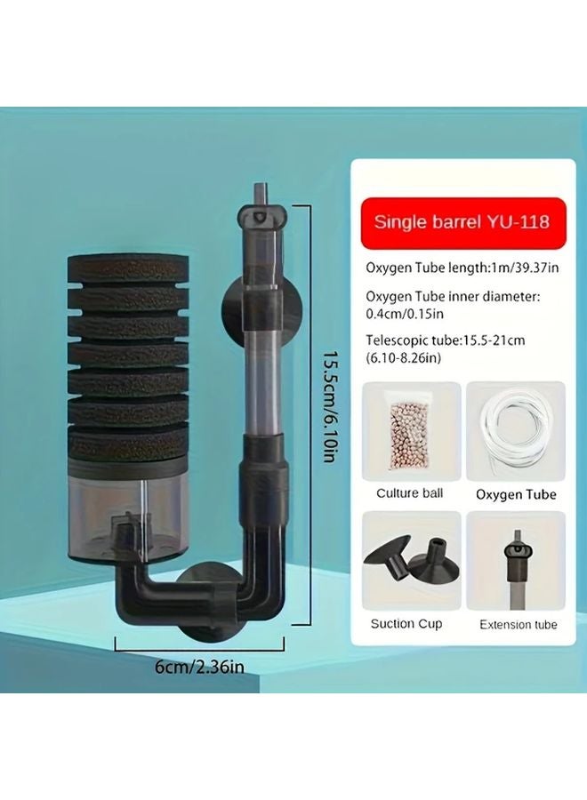 مرشف إسفنجي مزدوج الرأس صغير مع صندوق أكريليك وخرطوم ووسائط ترشيح للأحواض المائية - Image 1