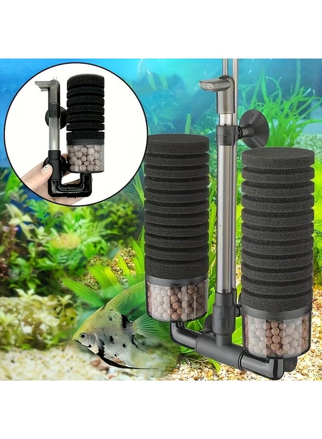 مرشف إسفنجي مزدوج الرأس صغير مع صندوق أكريليك وخرطوم ووسائط ترشيح للأحواض المائية - Image 2