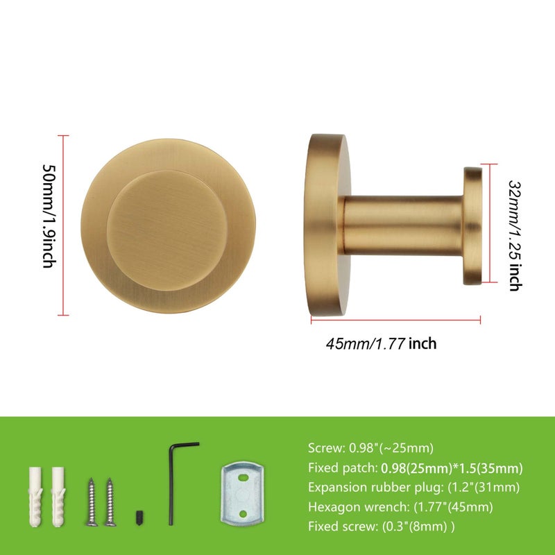 TUNNY 5 Pack Round Towel Hooks-Champagne Gold Modern Coat Hooks Shower Towel Hooks for Bathroom Kitchen Home Storage - Image 2