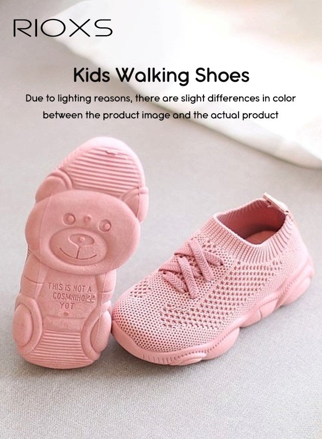 RIOXS Toddler Shoes, Baby Girls Boys Barefoot Shoes, Round Toe Kids Sneakers, Soft Comfy Slip-on Shoes, Breathable Mesh Tennis Shoes, Lightweight Preschool Walking Shoes, Kindergarten Flexible Sneakers, Anti-slip Baby Sock Shoes- Pink Shoes  - Image 4