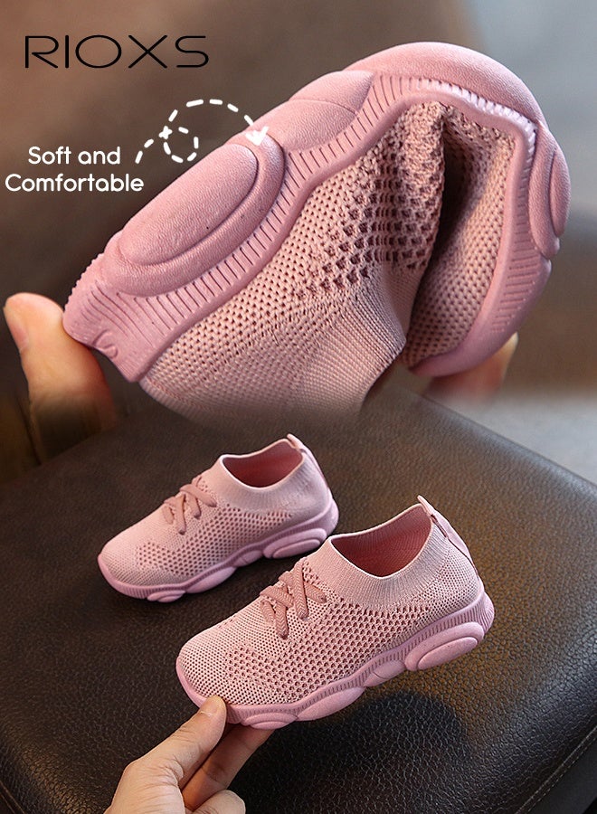 RIOXS Toddler Shoes, Baby Girls Boys Barefoot Shoes, Round Toe Kids Sneakers, Soft Comfy Slip-on Shoes, Breathable Mesh Tennis Shoes, Lightweight Preschool Walking Shoes, Kindergarten Flexible Sneakers, Anti-slip Baby Sock Shoes- Pink Shoes  - Image 2