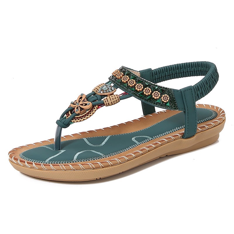 Yasirun New Flat Sandals Bohemian Sandals for Women Summer Rhinestone Evening Style Round Toe Flip-Flops Open-Toe Sandals - Image 2