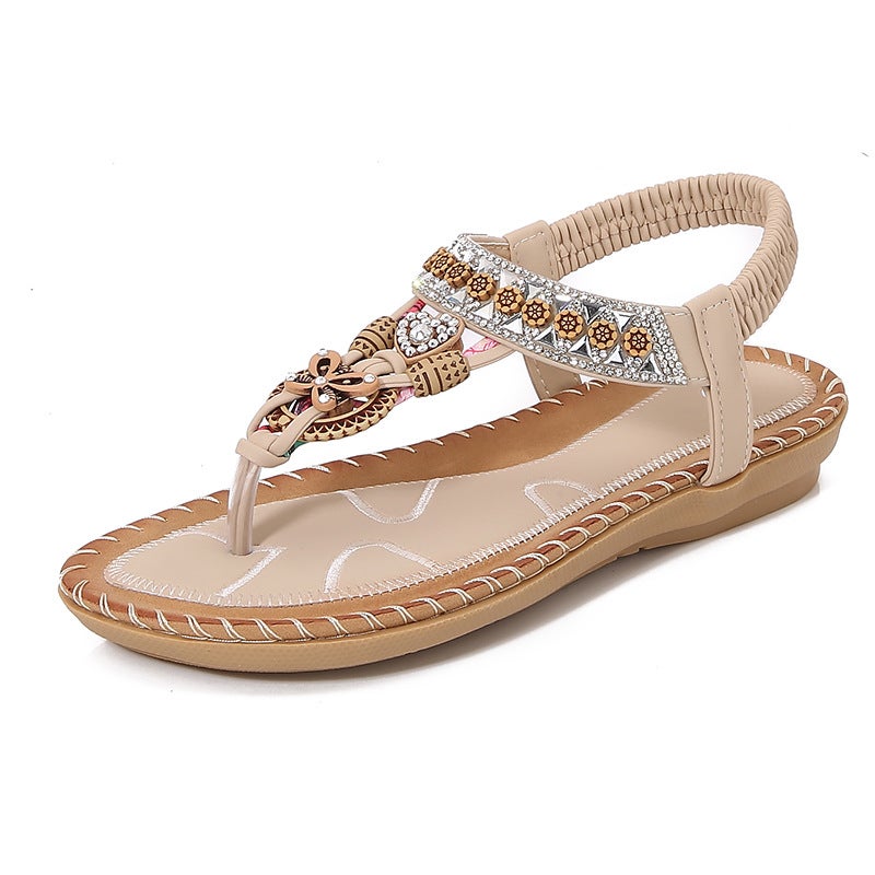 Yasirun New Flat Sandals Bohemian Sandals for Women Summer Rhinestone Evening Style Round Toe Flip-Flops Open-Toe Sandals - Image 4