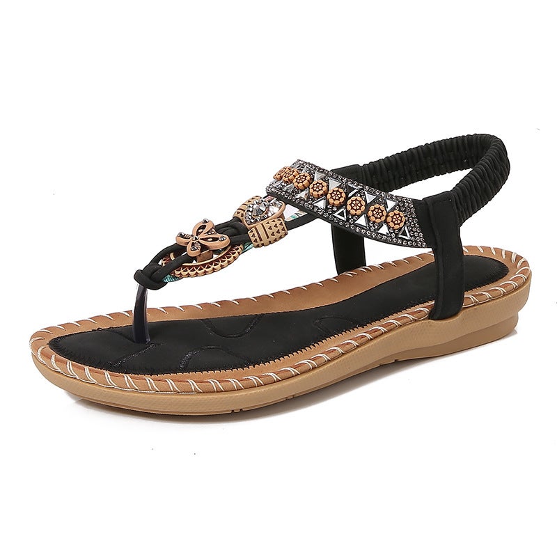 Yasirun New Flat Sandals Bohemian Sandals for Women Summer Rhinestone Evening Style Round Toe Flip-Flops Open-Toe Sandals - Image 5