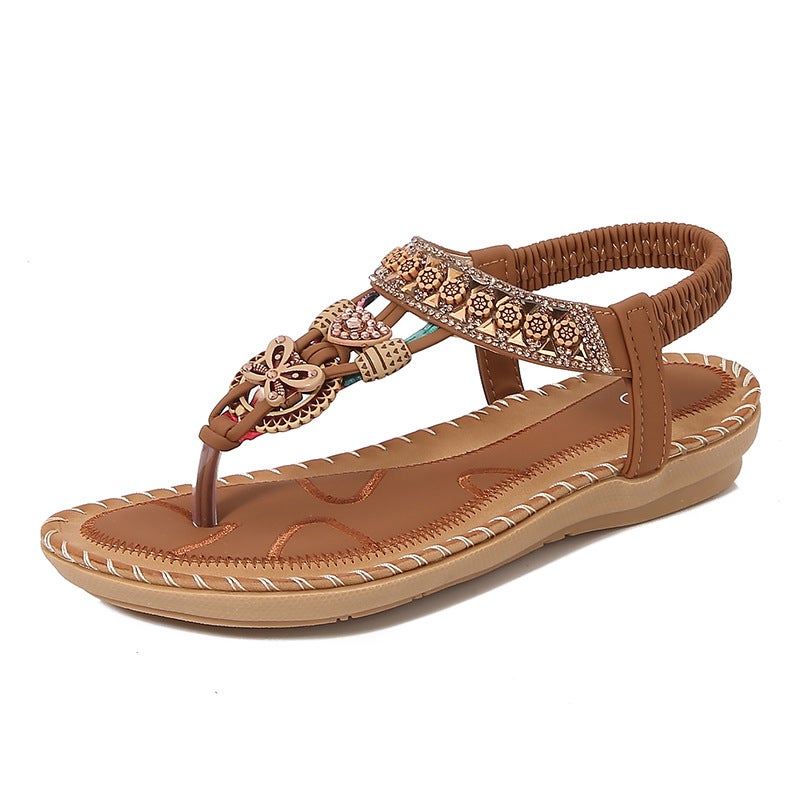 Yasirun New Flat Sandals Bohemian Sandals for Women Summer Rhinestone Evening Style Round Toe Flip-Flops Open-Toe Sandals - Image 3