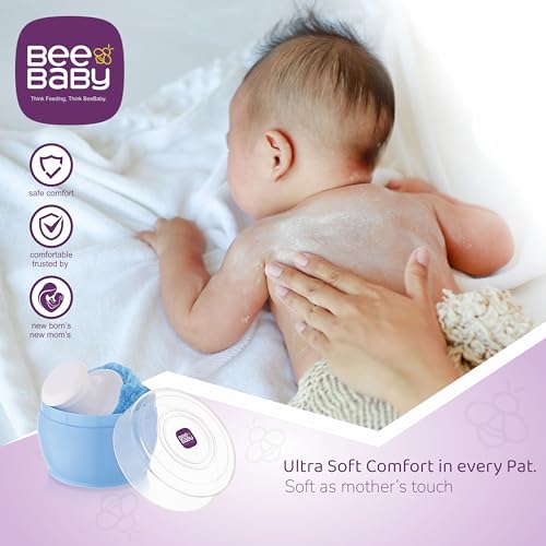 BeeBaby Premium Welcome Baby Gift Set for Newborn Infants. Perfect for Birthday Gift Set or Stater kit with Powder Puff | Nibbler Fruit Feeder | Finger Brush and Feeding Bottle. (Blue) 0 Months+ - Image 5