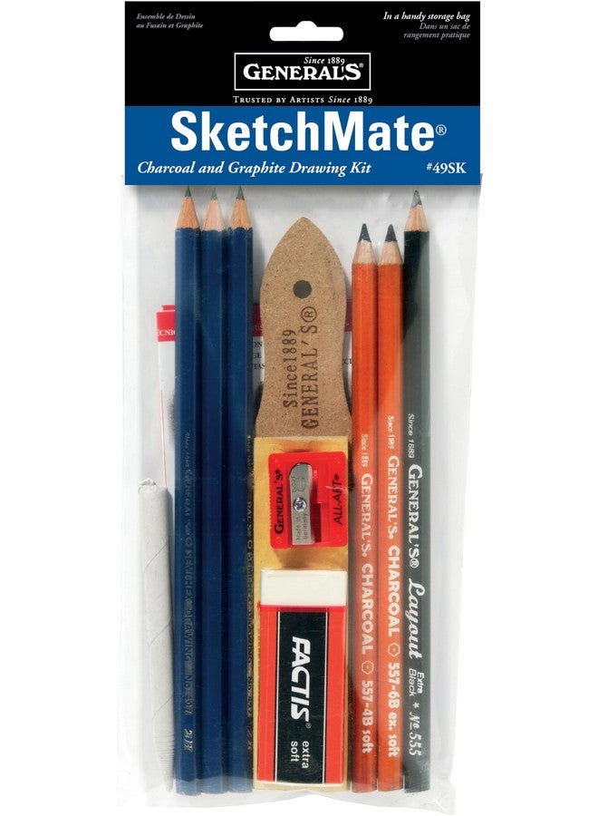 GENERAL'S SketchMate Graphite & Charcoal DrawKitSketchMateGraphiteChrcl, 11 Piece Set, Multi