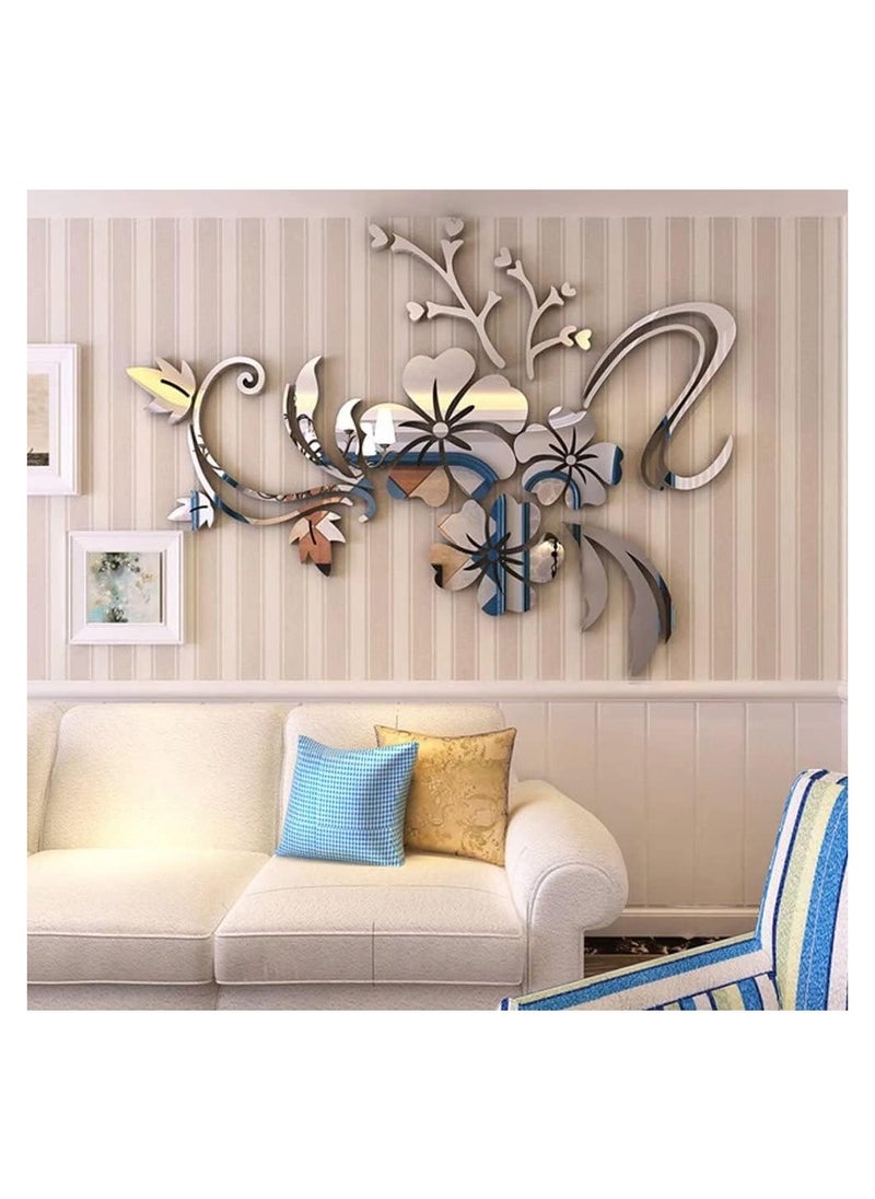 SYOSI Wall Stickers 3D Flower Mirror Family Wall Decals Living Room Wall Decor Mirror Stickers for Walls Decor Living Room Home Decorations Room Decor for Office Sofa Bedroom Mirror Decals 75*100cm  - Image 3