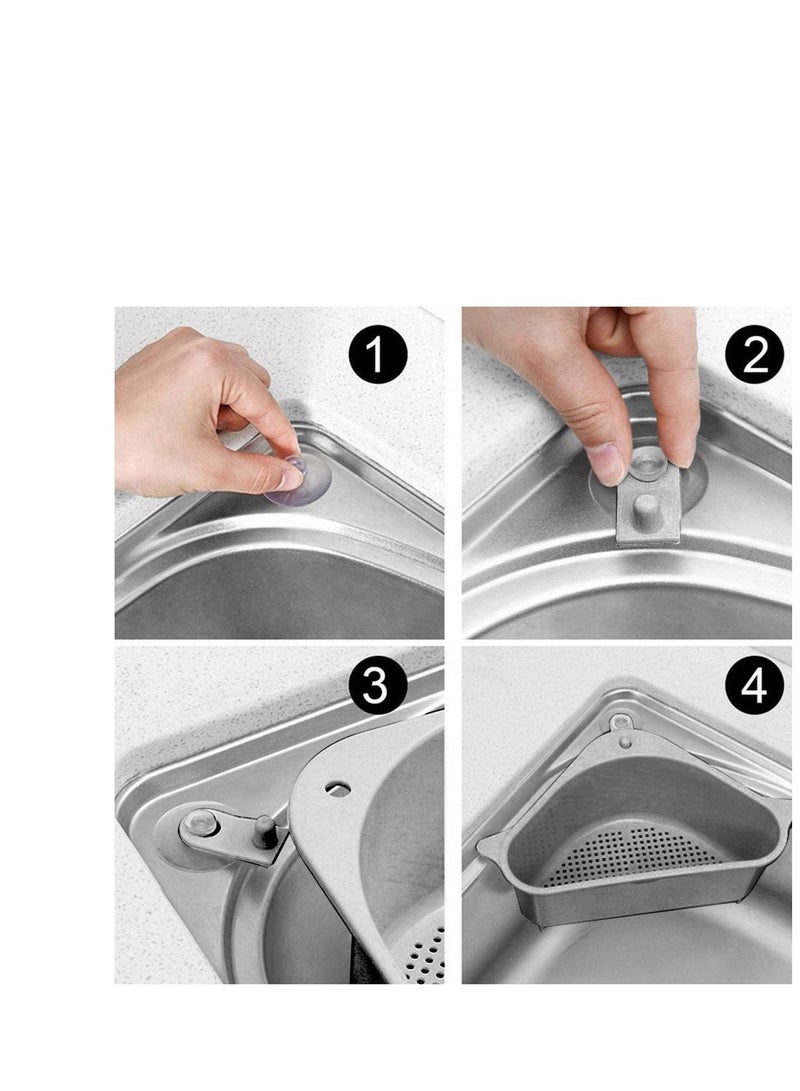 Excefore Sink Strainers Basket Multifunctional Triangle Drain Shelf Sink Storage Holder Kitchen Organizer Corner Rack with Suction Cup for Kitchen Bathroom, Gray  - Image 4