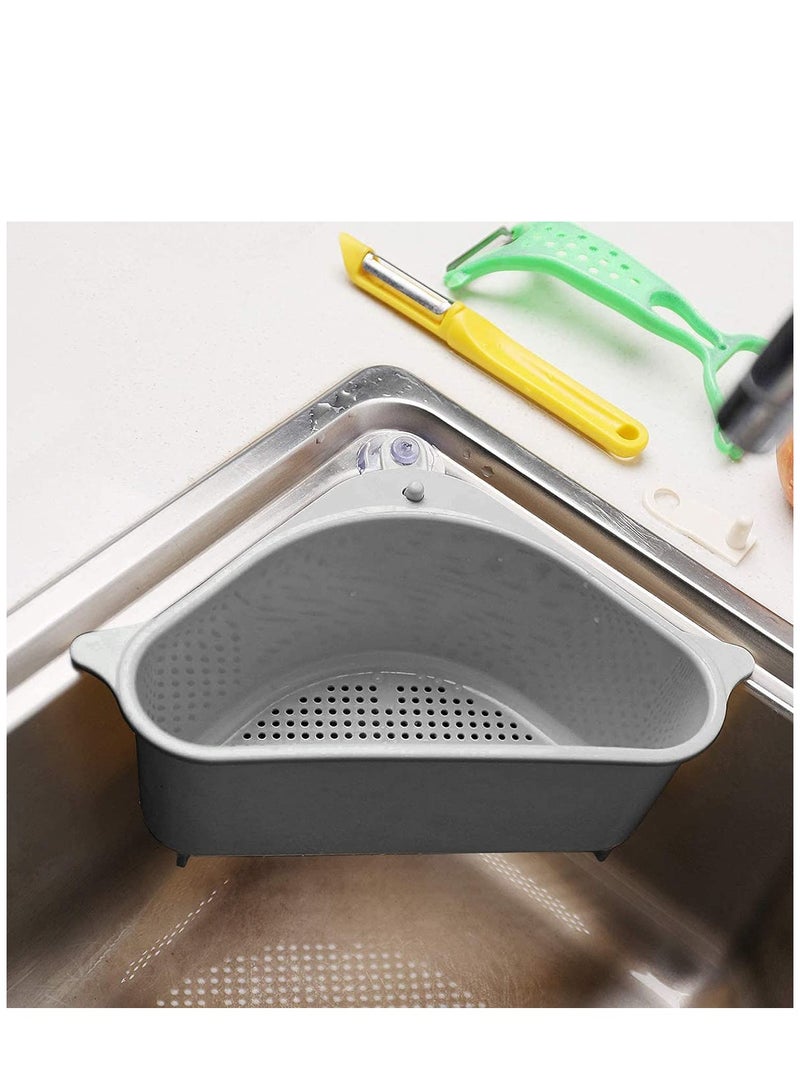 Excefore Sink Strainers Basket Multifunctional Triangle Drain Shelf Sink Storage Holder Kitchen Organizer Corner Rack with Suction Cup for Kitchen Bathroom, Gray  - Image 5