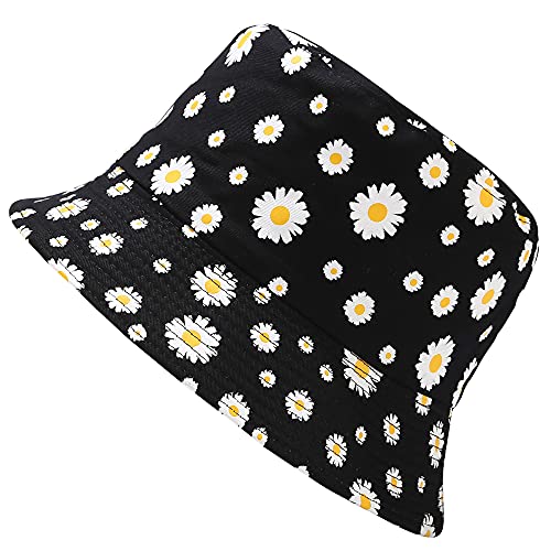 EYBF Flower Reversible Bucket Hat Summer Travel Beach Sun Hats Emboridery Vistor Cap (756 Pink/Black) - Image 2