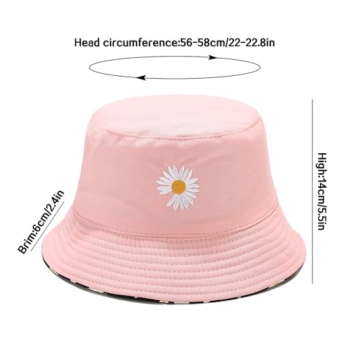 EYBF Flower Reversible Bucket Hat Summer Travel Beach Sun Hats Emboridery Vistor Cap (756 Pink/Black) - Image 5