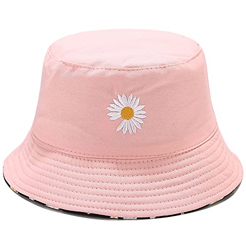 EYBF Flower Reversible Bucket Hat Summer Travel Beach Sun Hats Emboridery Vistor Cap (756 Pink/Black) - Image 1