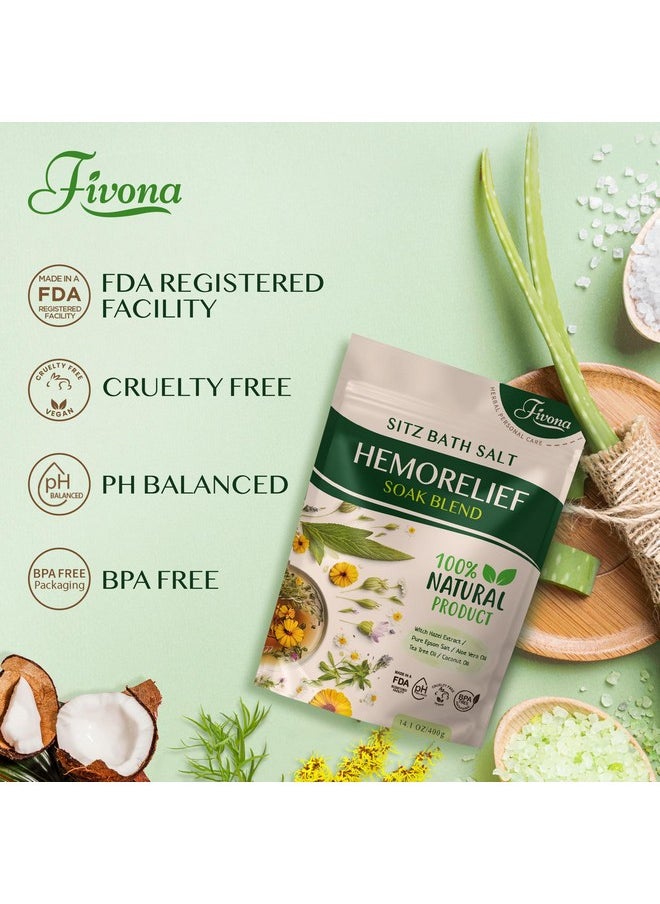 FIVONA - Ath Salt Blend For Hemorrhoids Treatment Natural Epsom Salt Soak With Natural Extracts And Oils For Fissure, Postpartum Care And Bartholin Cyst Treatment By Fivona - 14.1 Oz - Image 1