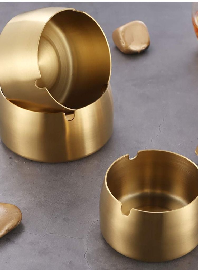 Stainless Steel Round High Temperature Drop Resistant Ashtray (Gold) - Image 3