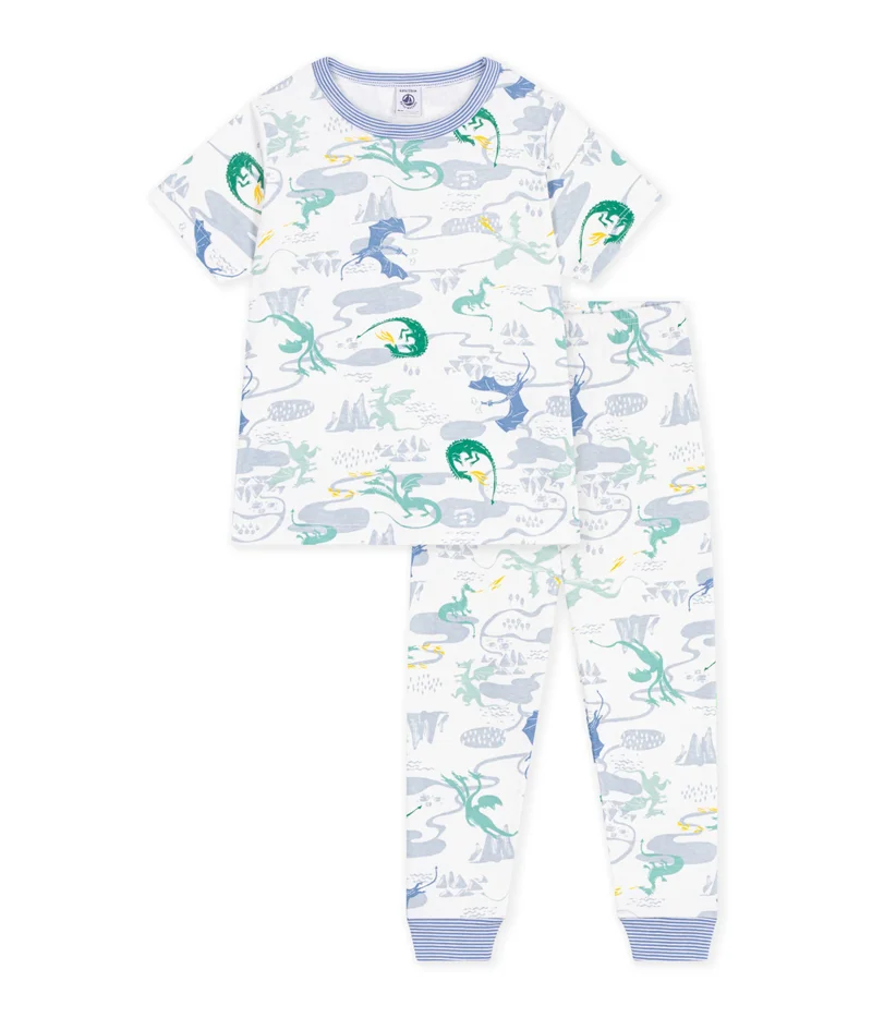 Petit Bateau Children's Printed Cotton Pyjamas With Short Sleeves And Long Legs