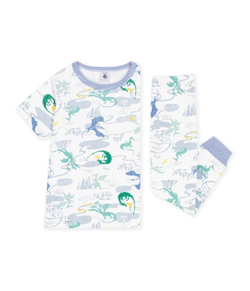 Petit Bateau Children's Printed Cotton Pyjamas With Short Sleeves And Long Legs