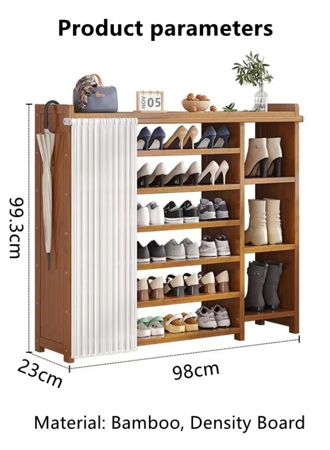 Kutis 6-Tiers Double Row Shoe Rack Assembly Shoe Rack Storage Organizer Bamboo Density Board Brown 98x23x99.3 Centimeter  - Image 5
