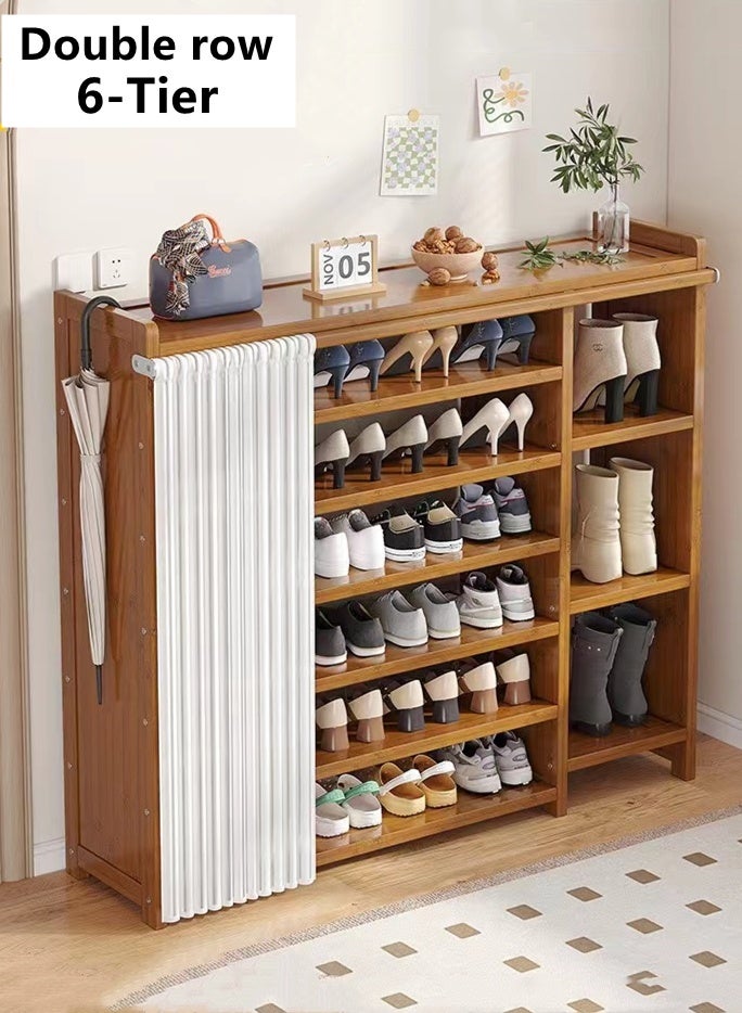 Kutis 6-Tiers Double Row Shoe Rack Assembly Shoe Rack Storage Organizer Bamboo Density Board Brown 98x23x99.3 Centimeter  - Image 1