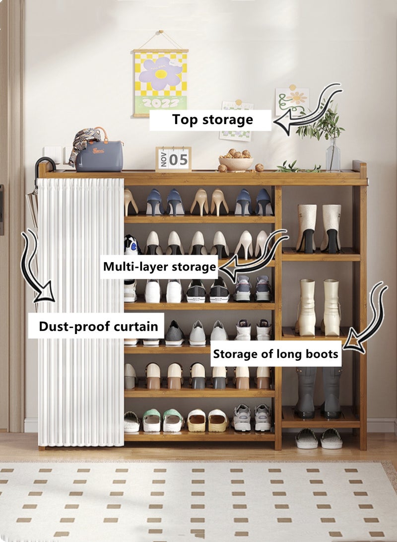 Kutis 6-Tiers Double Row Shoe Rack Assembly Shoe Rack Storage Organizer Bamboo Density Board Brown 98x23x99.3 Centimeter  - Image 2