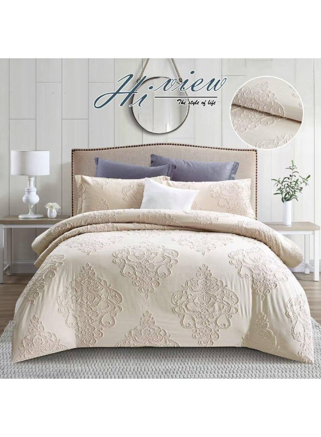 طقم لحاف مقاس كينج، 6 قطع، تصميم مطرز، لحاف مقاس 220x240 سم، شرشف مطاطي مقاس 200x200 سم، غطاء وسادة مقاس 50x75 سم