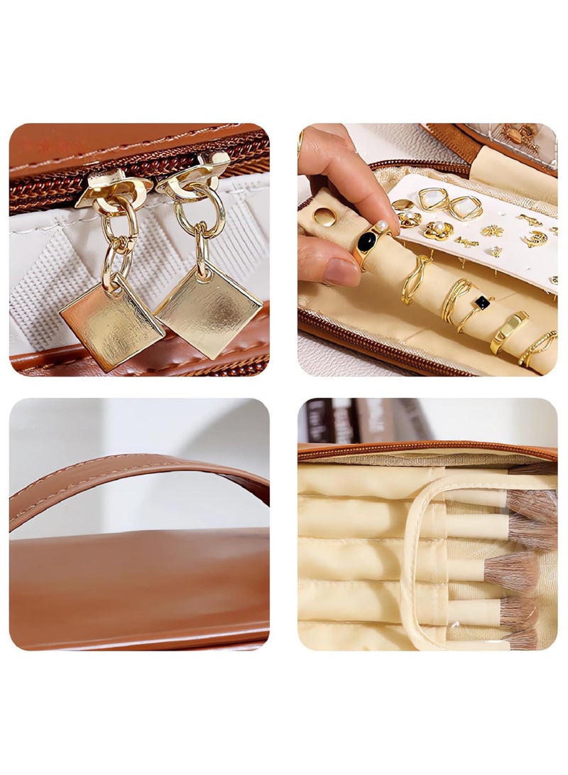 Faith Makeup Bag Waterproof Cosmetic Bag Leather Makeup Travel Bag Portable Makeup Large Capacity Makeup Brush Bag Multifunctional Makeup Organizer Bag (Black) - Image 5