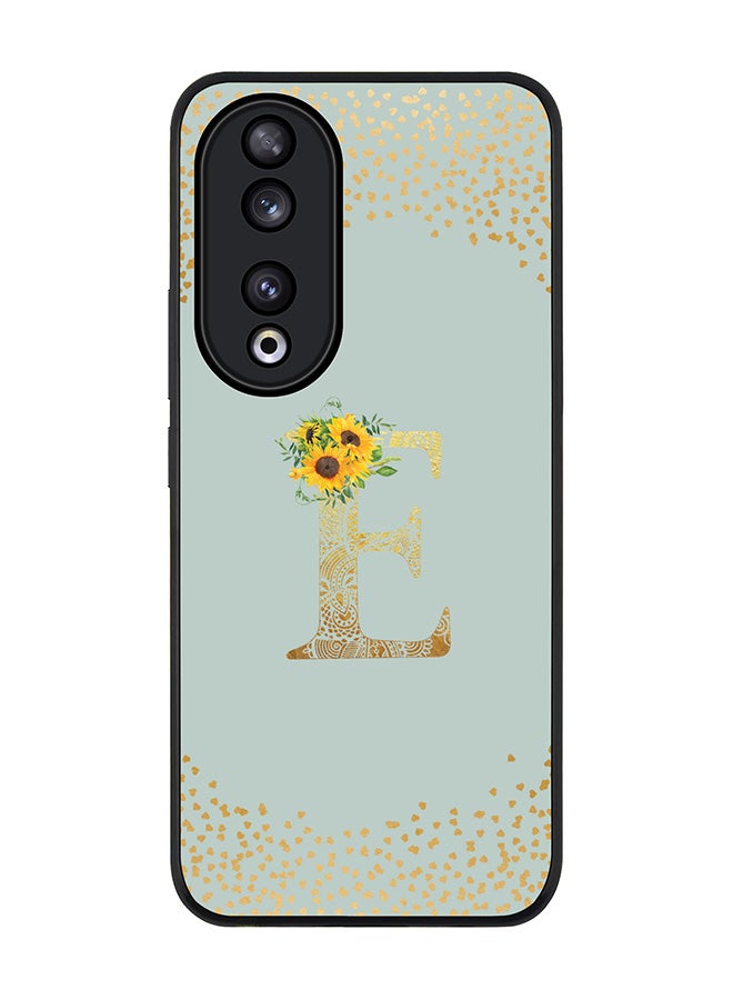Stylizedd Rugged Black edge case for Honor 90 5G, Slim fit Flexible Thin Cover - Custom Monogram Initial Letter Floral Pattern Alphabet - E  (Light Grey ) - Image 1